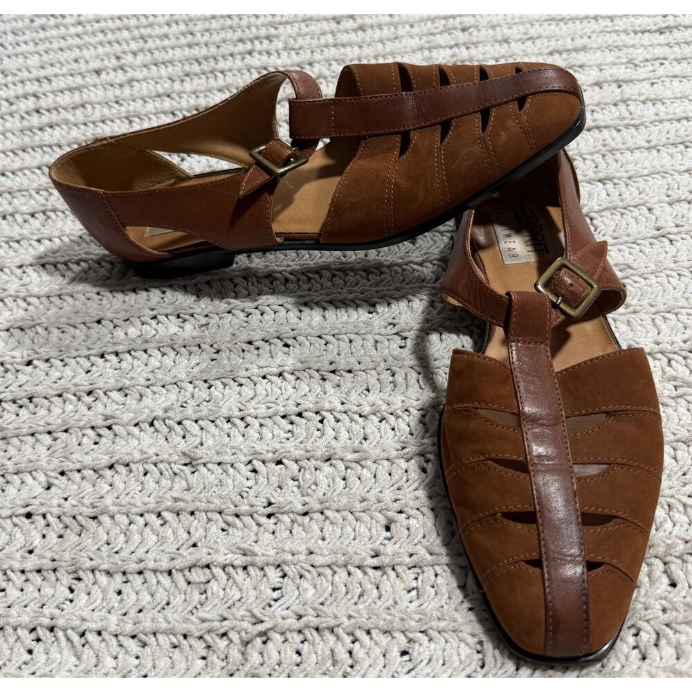 Esprit Women's Brown Leather Cutout Buckle Sandals
